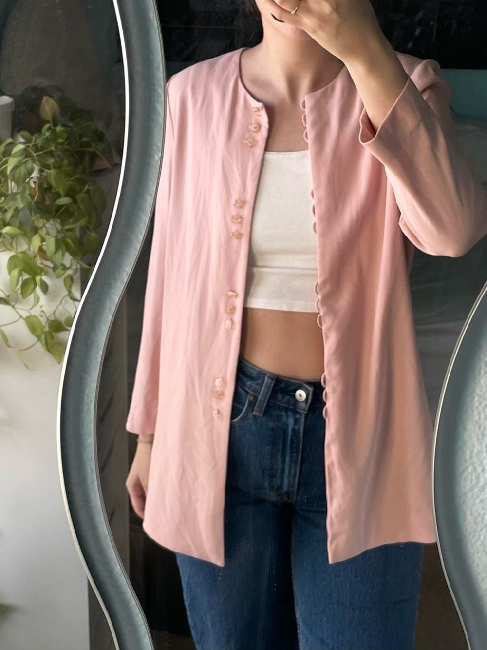 Liz Claiborne Dusty Pink Longline Button-Front Blouse